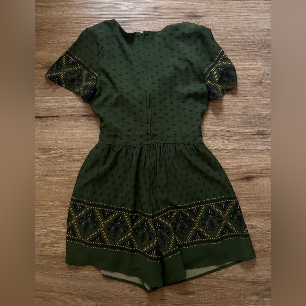 Green Patterned Short Sleeve Romper